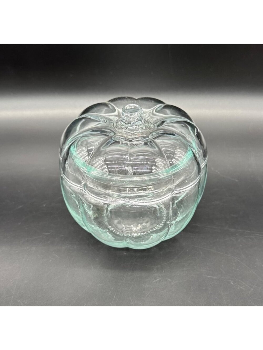 Vintage Glass Pumpkin Candy Jar Clear Glass Halloween Autumn Fall Decor As Is